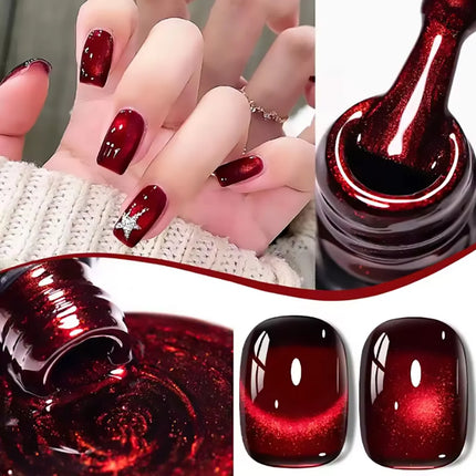 WS 10ML Red Wine Cat Magnetic Gel Nail Polish Glitter Semi Permanant Soak Off UV LED Gel Varnish For Manicure DIY Nail Supplies