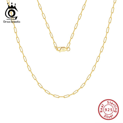 ORSA JEWELS 14K Gold 925 Sterling Silver 1.8mm Paperclip Neck Chain Fashion Link Chain Necklaces for Women Dainty Jewelry SC39