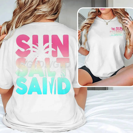 Sun Salt Sand Graphic T Shirts Funny Ocean Beach Series Men Women Aesthetic Short Sleeve Loose Casual Vacation Trip Y2K Tops