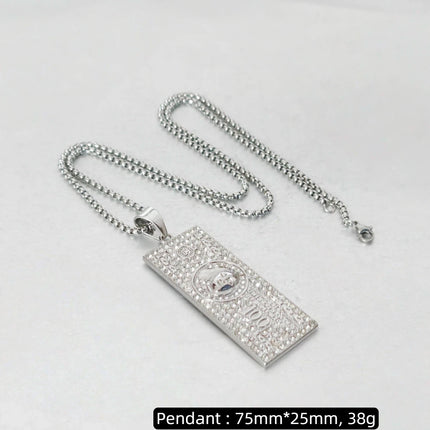 Hip Hop Iced Out Bling Dollar Sign Pendant Gold Color Stainless Steel Rapper Money Necklace For Men Women Hippie Jewelry Gift