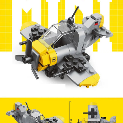 Spring Powered Mini Building Blocks Combat Aircraft Tank Series Desktop Model Kids Toy Adult Creative Gift Colorful Bags