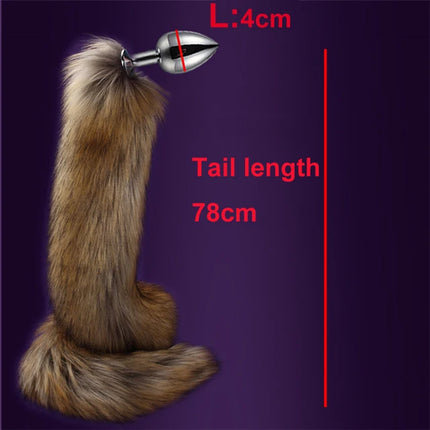 78cm Red Long Fox Tail Anal Plug Metal Butt Plug Prostate Massager Erotic Cosplay Accessories Adult Novelty Sex Toys For Couples