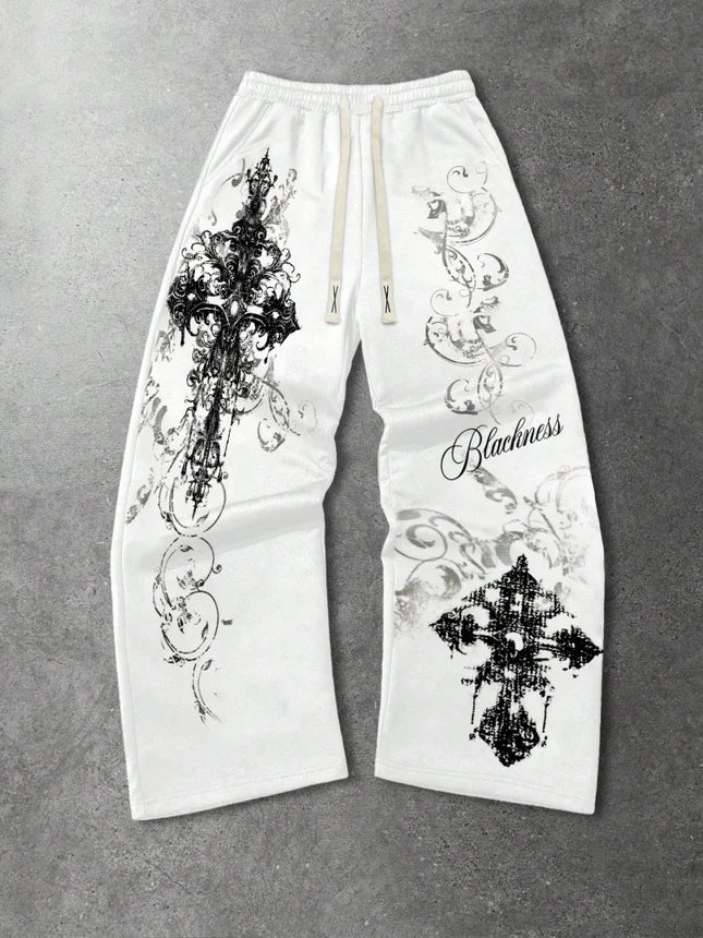 2026 Summer New Gothic Cross Harajuku Y2K Retro Unisex Pants Loose, Oversized, Casual, Fashionable Street Sports Pants