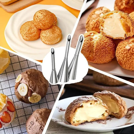 4Pcs Puff Pastry Piping Nozzle Set, Stainless Steel Decorating Tips for Cake Cupcake Cookie Cream Icing, Baking Tools for  Baker
