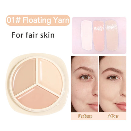 Three-color concealer palette, waterproof and long-lasting contouring effect, lightweight texture, can cover dark circles