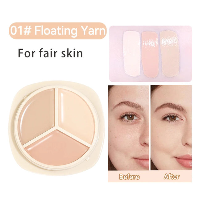 Three-color concealer palette, waterproof and long-lasting contouring effect, lightweight texture, can cover dark circles