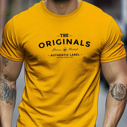 100% pure cotton men's loose T-shirt breathable casual fashion letter pattern printed short sleeved round neck top