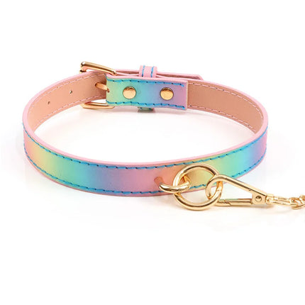 Adult SM Products BDSM Sex Toys Bondage Rainbow Neck Collar With Leash Sex Stimulation Flirting Toys Sexy Restraint For Couples