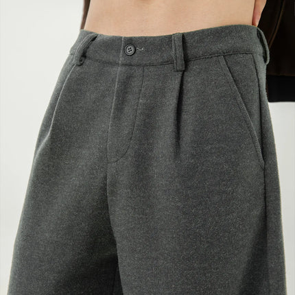Heavyweight Textured Wool Casual Trousers Men Draping Loose Straight-Leg Suit Trousers Versatile Long-Length Pants