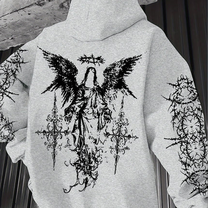 Hot selling autumn and winter men's Gothic angel print soft and comfortable hooded sports outdoor streetwear