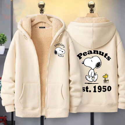 Snoopy New Zip Hoodie for Adult Kawaii Cartoon Sweatshirt Man Woman Clothing Fleece Coat Fashion White Winter Warm Clothes Gift