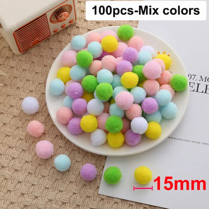 100pcs 10mm/15mm/20mm Soft Pompoms Fur Ball Arts Craft Supplies DIY Accessories for Toys Party Decoration Crafts Materials