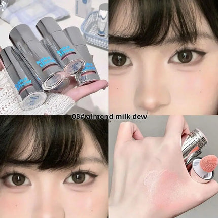 6 Colors Liquid Blush Natural Water Light Waterproof Blush Stick Moisturize Cheek Blusher Brighten Contour Sponge Brush Makeup