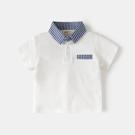 HoneyCherry New Summer Boys' Polo Shirt, Cotton Color - Block Spliced Short - Sleeve Lapel Top for Toddlers