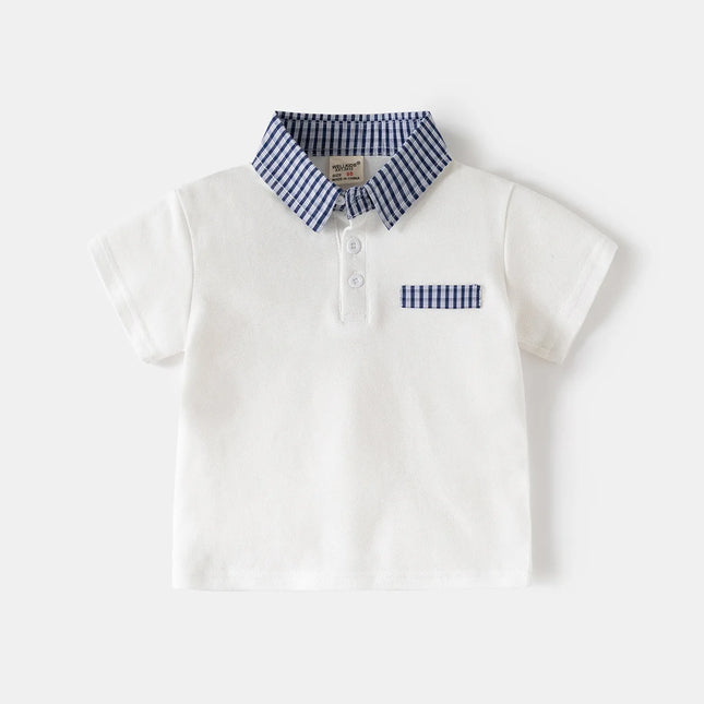 HoneyCherry New Summer Boys' Polo Shirt, Cotton Color - Block Spliced Short - Sleeve Lapel Top for Toddlers