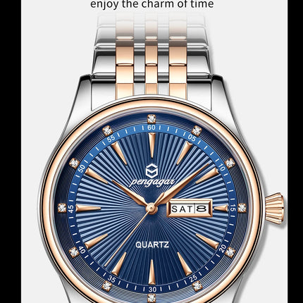 PAAZOMU Luxury Watch for Men Elegant Date Week Waterproof Luminous Men's Quartz Stainless Steel Sports Watch reloj