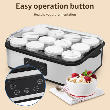 110V/220V Automatic Yogurt Maker 0-48h Timer Adjustable Temperature Yogurt Maker Ice Cream Pudding Maker with 12 Pcs 180ml Cups