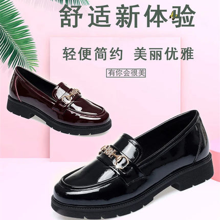Women's Mary Jane Platform Shoes Round  Head Spring New Metal Chain Casual Soft Patent Leather Slip on Loafers