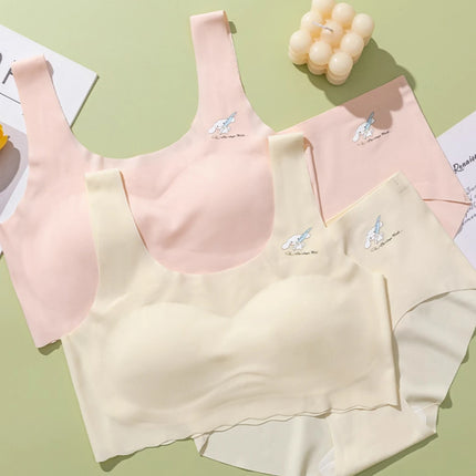 Children Underwear Underpants Set Summer Ice Silk Bra With Sponge Pad Student Girl Vest Seamless Bralette Teenagers Tops 25-60kg