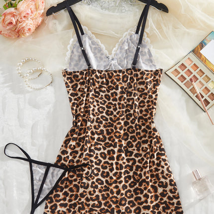 Leopard Print Dress Women's Strap Sleeping Skirt Two Piece Set Costumes