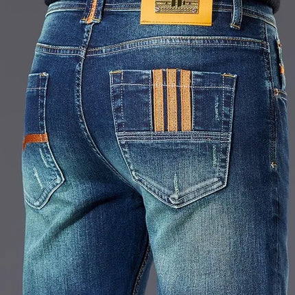 Ele Emerald een Slim Fit Men's Jeans High End Luxury Brand Bule Casual Wear Resistant Stainproof mid Waist Zipper