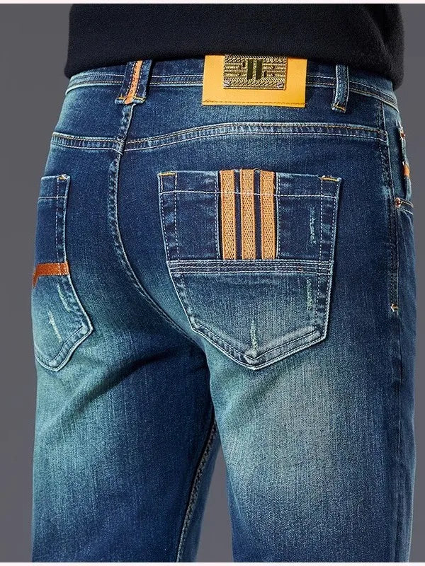 Ele Emerald een Slim Fit Men's Jeans High End Luxury Brand Bule Casual Wear Resistant Stainproof mid Waist Zipper