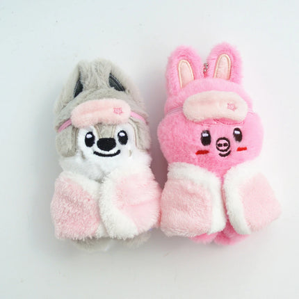 *-SKZOO Stray Kids Keychain Plush Toy Pajamas Eye Mask Keychain Decorative Animal Pink Series Mini Companion Doll DIY Products