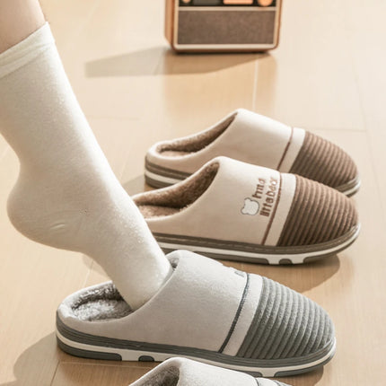 New autumn and winter fur slippers for women, thick soled and plush warm indoor home, non slip cotton slippers
