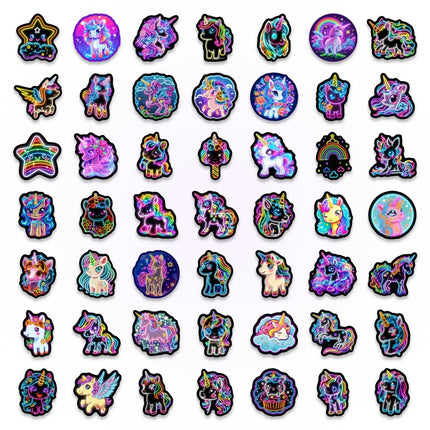 50/100 Pcs Neon Rainbow Horse HD Stickers, Waterproof Self-Adhesive, for Suitcase Notebook Phone Helmet Skate Scrapbook Decals