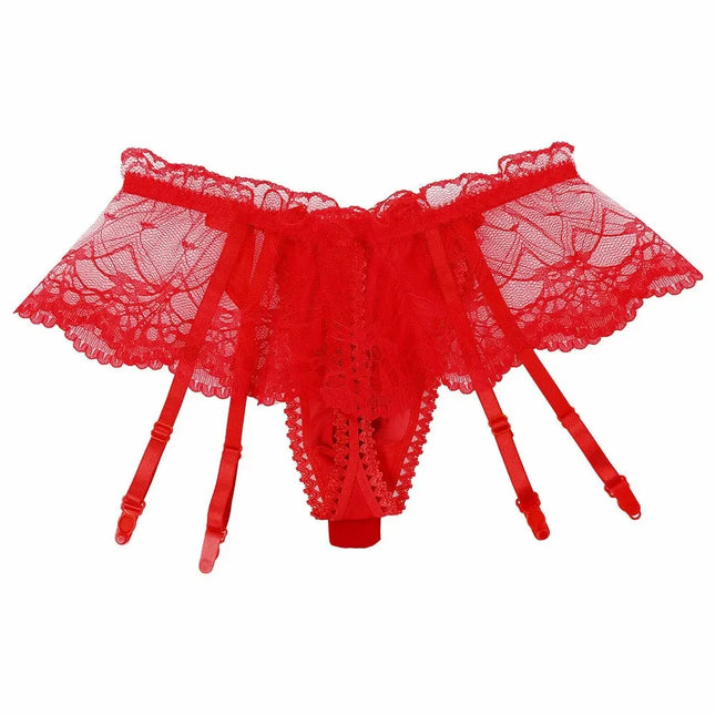 Sexy Men's Panties Sissy Lace Transparent Bowknot Lingerie Men Bulge Pouch Briefs Underwear Pump Man Briefs With Garter