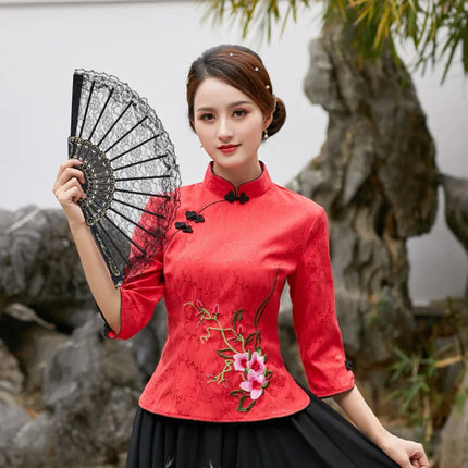 Cheongsam Top Hanfu Ethnic Style Chinese Clothing for Women Clothes Qipao Vintage Embroidery Elegant Shirt Streetwear Harajuku