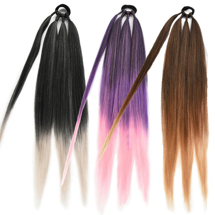 Boxing Braids Ponytail Extensions Synthetic Wrap Around Ponytail With Rubber Band Hair Ring DIY 26 Inch Ombre Black Brown Grey