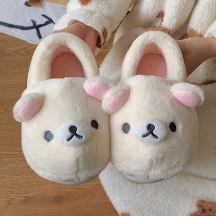 Cute Rilakkuma Unisex Cotton Slippers Warm Indoor Outdoor Anti-Slip Home Shoes Cute Design Winter Wearable for Men And Women