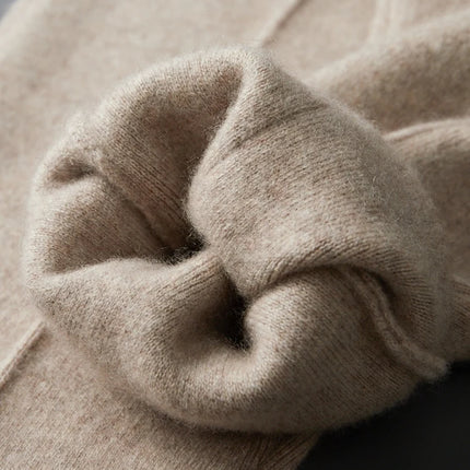 Autumn and Winter Thickened High Waisted 100% Merino Wool Men's Pants Small Leg Pants Casual Business Knitted Sweatpants Warm