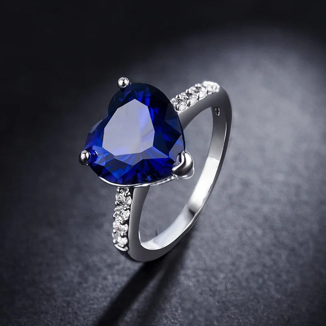 Buyee 925 Sterling Silver Female Fashion Ring Finger Blue Crystal Ring for Women Classic Fine Jewelry Gift