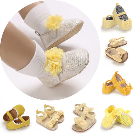 VALEN SINA  Newborn Baby Shoes Yellow Baby Girl Shoes Girl Classic Bowknot Sole Anti-slip PU Shoes First Walker Toddler Shoes