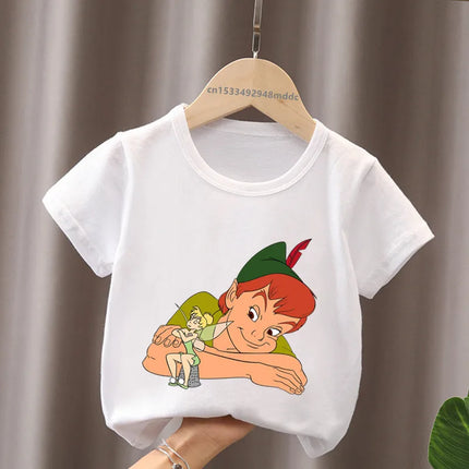 Hot Sale Peter Pan Tinker Bell Print Cartoon Kids T-Shirts Girls Clothes Baby Boys Short Sleeve T shirt Summer Children Tops