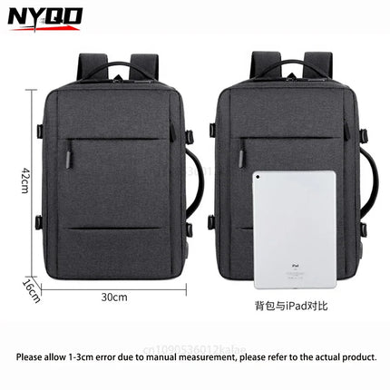 Fashion Expandable USB Laptop Waterproof Backpack Men Business School Backpack  Large Capacity Travel Backpack