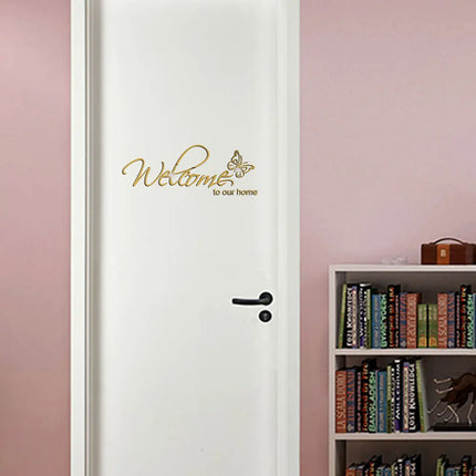 Welcome To Our Home Acrylic Mirror Wall Sticker Butterfly Stickers Bedroom Living Room Decals Self-adhesion Wallpaper Door Decor