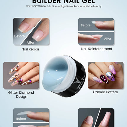 NEW YOKEFELLOW Builder Gel Nail Polish 15g Jelly Blue Hard Gel HEMA TPO Free Extension Gel Colorful Builer Varnish For Nail DIY