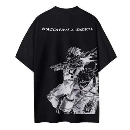 My Hero Academia Kacchan X Deku 2025 Summer Men's Cotton T Shirt Anime Streetwear Casual Short Sleeve Tops for Fans Black Loose