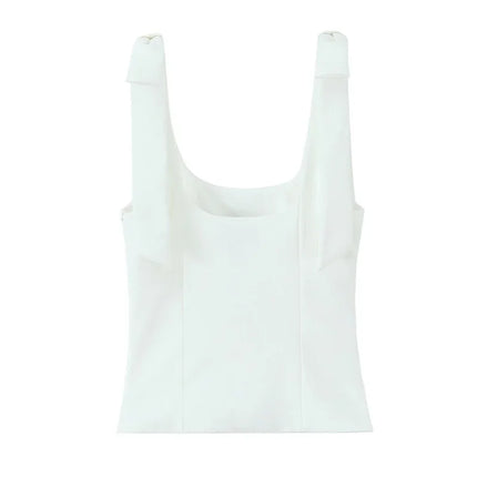 WOMAN 2025 Bow Crop Top Woman Yellow Sexy Backless Top Women White Sleeveless Tops for Women Summer Camisole Bustier Top Female