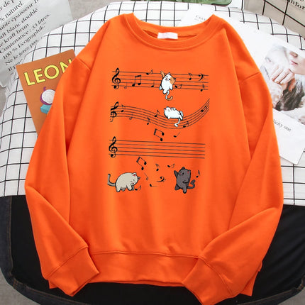 Fashion Winter Sweatshirts For Women Kopie Von Musical Cats Musical Notes Print Hoodies Soft Fleece Pullovers Loose Warm Clothes