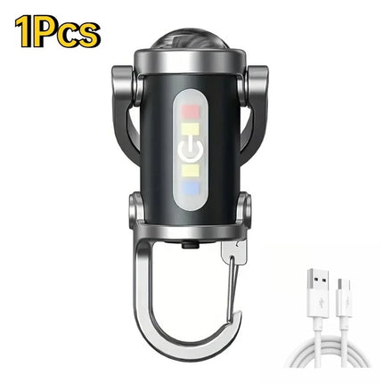 Mini TYPE-C Rechargeable LED Flashlight Keychain Portable Waterproof Camping Pocket Light Keyring Hanging Lamp Outdoor Tool