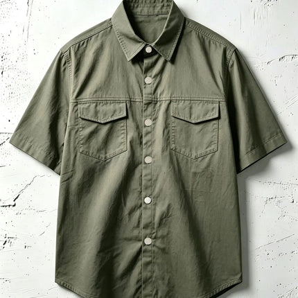 Summer Men's 100% Cotton Short Sleeve Shirt Double Pocket Solid Color Cargo Shirts Casual Vacation Beach Style Lightweight Tops