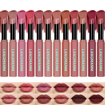 Nude Pink Matte Lipstick 12 Colors Waterproof Long Lasting Lip Sticks Not Fading Sexy Red Velvet Solid Lip Gloss Women Makeup
