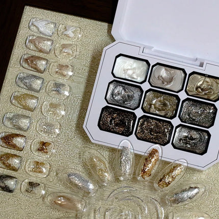 9-grid Solid Metal Fairy Cream Coffee Color UV Gel DIY Nail Art Retro Nail Polish