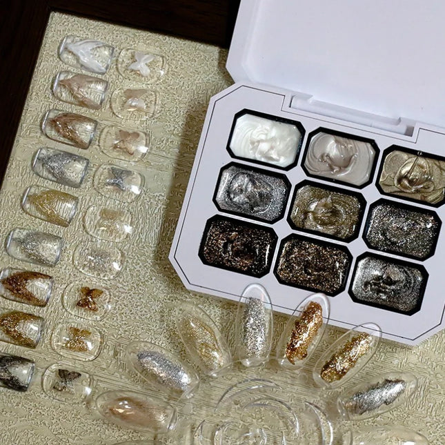 9-grid Solid Metal Fairy Cream Coffee Color UV Gel DIY Nail Art Retro Nail Polish