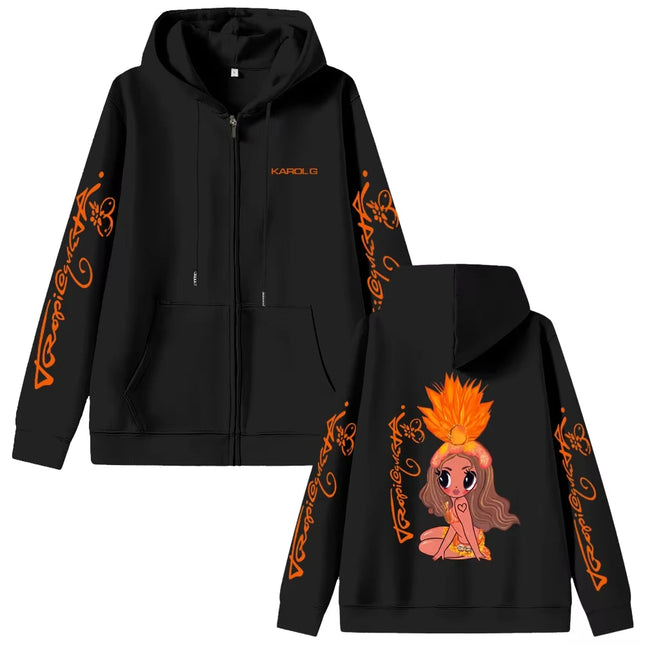 Karol G Tropicoqueta 2025 Zipper Hoodie Men Women Fashion Pop Music Zip Up Jacket Coat Unisex Casual Oversized Zip Up Sweatshirt