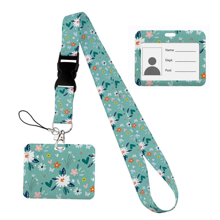 Flower design Lanyard Business Credit horizontal Card Holder Neck Strap Keychain Hang Rope ID Badge Holder Lariat Lasso
